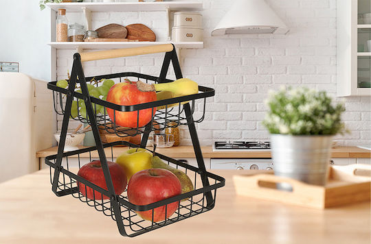 Φρουτιέρα Μεταλλική 2 Επιπέδων Μαύρη 27x17x29.5εκ.