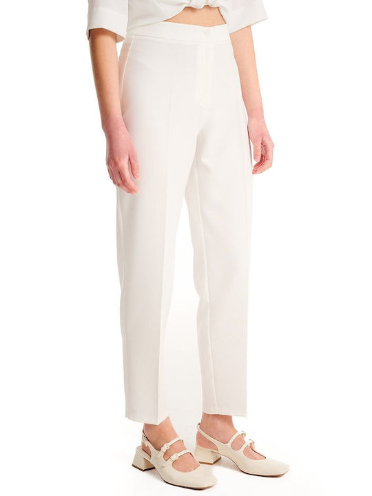 Forel Women's High-waisted Crepe Trousers in Slim Fit Ecru