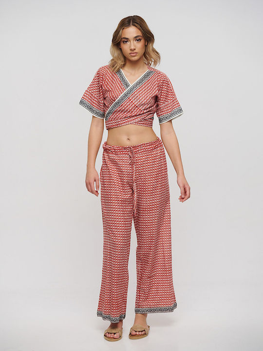 Damen Stoff Hose Rot