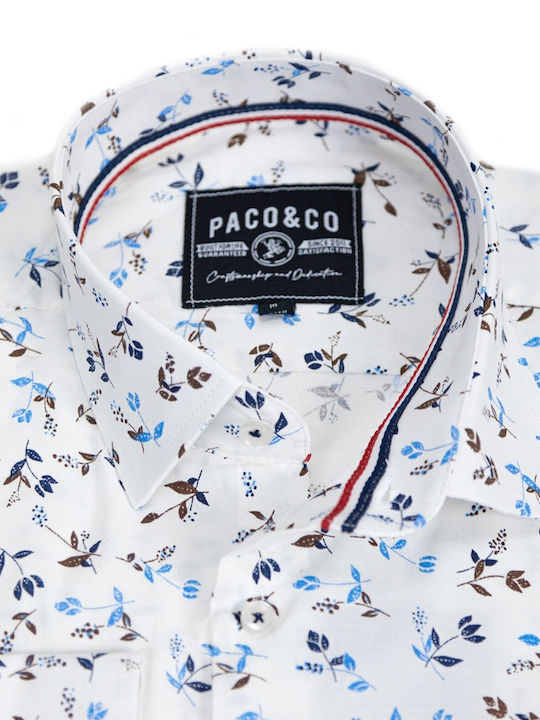 Paco & Co Men's Shirt Long Sleeve Floral White