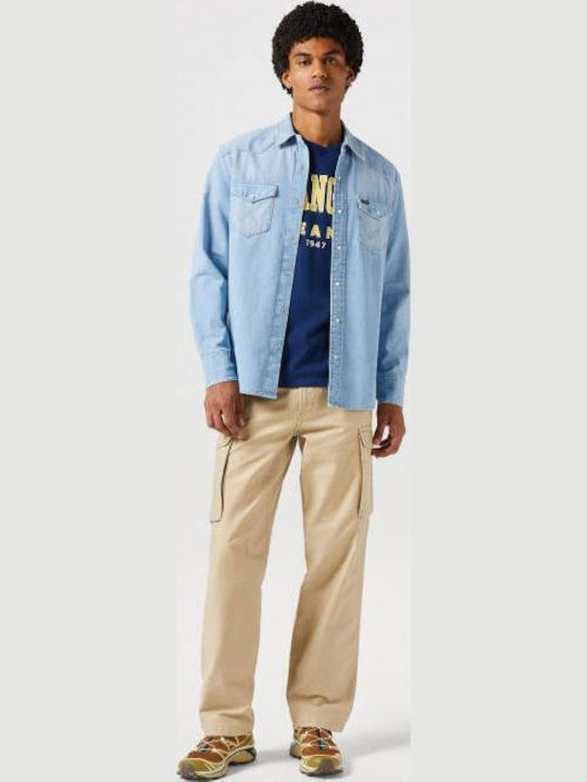 Western Long-sleeved Denim Shirt Light Stone