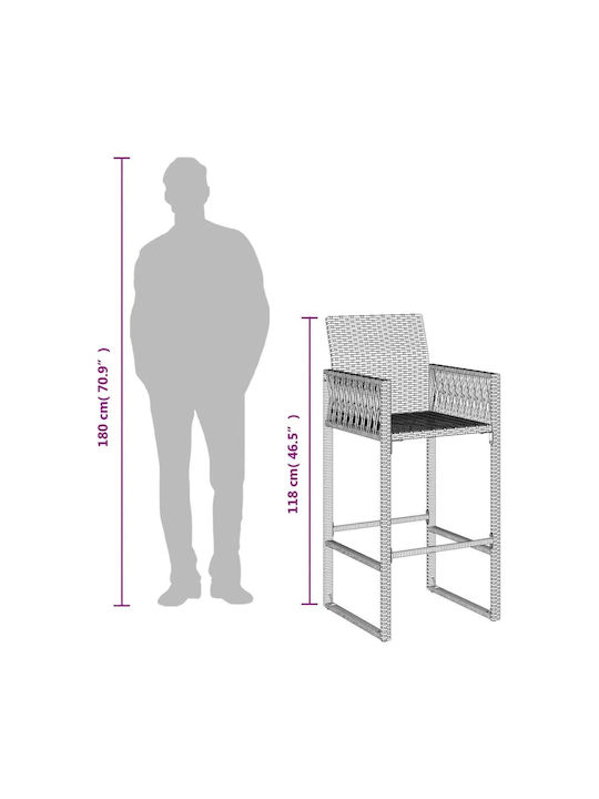 Gartenhocker Bar Außenbereich Rattan Braun 2 Stück 45,5x49x118cm