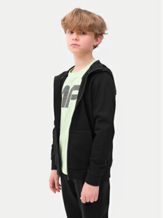 Kids Cardigan Cotton with Hood Black