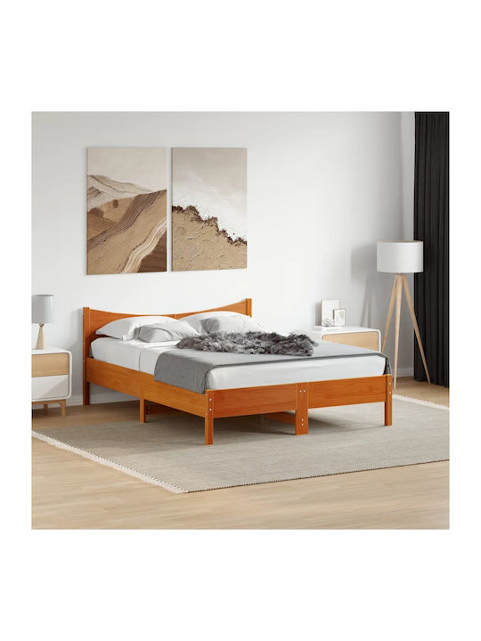 Πλαίσιο Κρεβάτι Διπλό από Μασίφ Ξύλο Καφέ με Τάβλες για Στρώμα 140x200cm