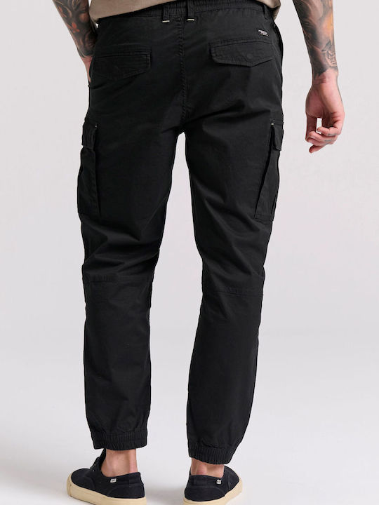 Funky Buddha Men's Trousers Cargo Elastic in Regular Fit Black