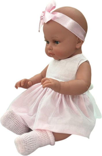 Magic Baby Κούκλα "alicia Λευκό Φόρεμα Μεγάλο Ροζ Φιόγκο"