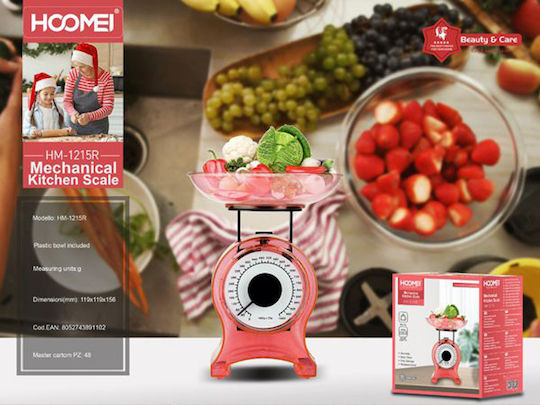 Hoomei Αναλογική Ζυγαριά Κουζίνας με Κάδο έως 1kg Κόκκινη
