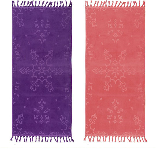 Nef-Nef Homeware Prosop de Plajă De bumbac Violet cu franjuri 160x80cm.