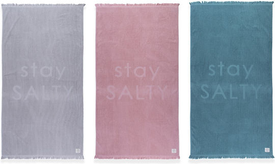 Nef-Nef Homeware Stay Salty Cotton Pink Beach Towel with Fringes 170x90cm