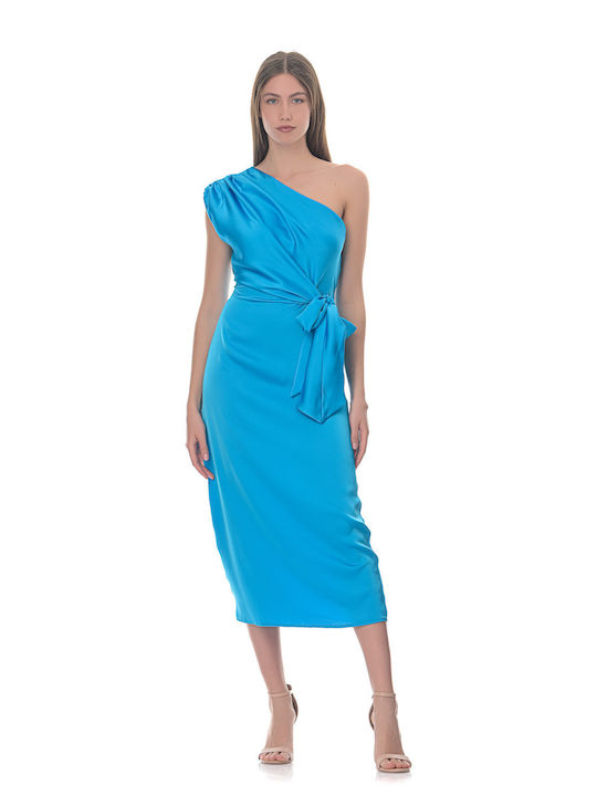 Midi Satin Indigo Shoulder Shoulder Drapes