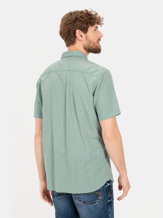 Camel Active Men's Shirt Short Sleeve Cotton Striped Turquoise