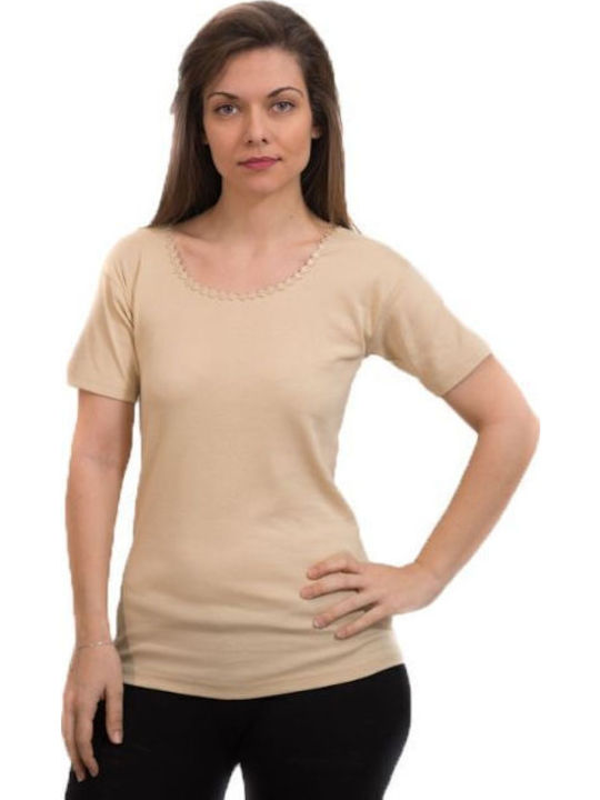 Women's Short Sleeve T-Shirt Beige (1)