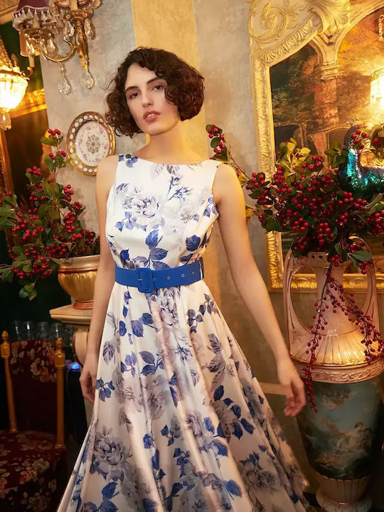 Desiree Midi Βραδινό Φόρεμα Σατέν Εξώπλατο Floral