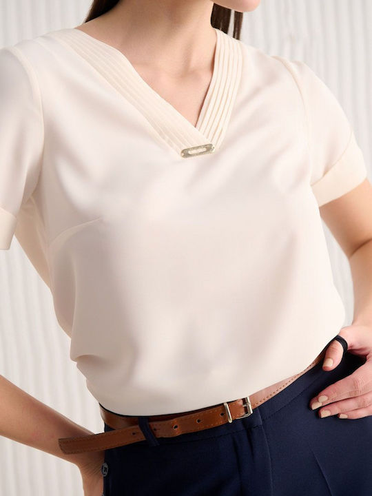 Μπλούζα Fibes Fashion Ιδιαίτερη V Λαιμόκοψη Λευκό