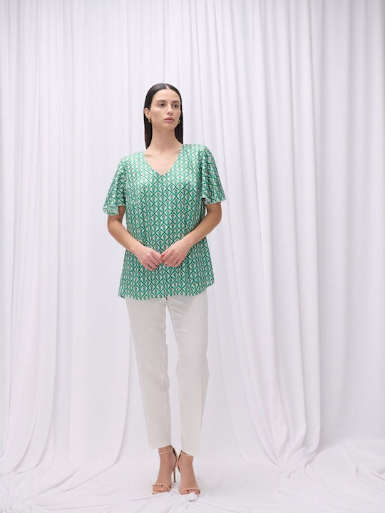Μπλούζα Εμπριμέ Fibes Fashion Βολάν Πράσινο