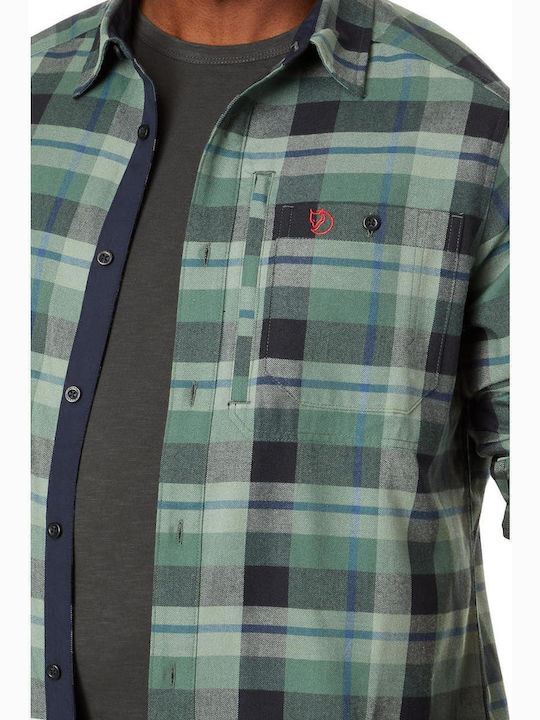 Fjallgrim Long Sleeve Overshirt In Regular Fit Deep Patina/Dark Navy