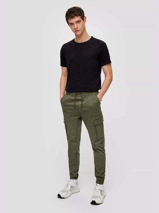 S.Oliver Men's Trousers Cargo Elastic in Slim Fit Oil Green