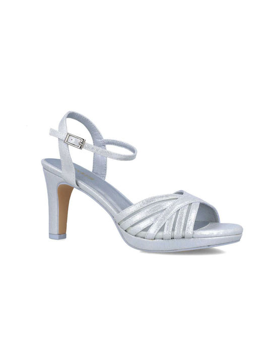 Menbur Synthetic Leather Women's Sandals Silver with Medium Heel