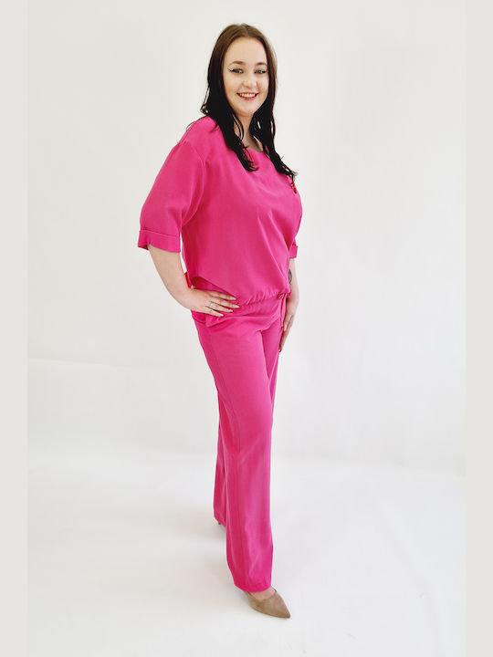 Comfortable Pants Blouse Set Everyday Use Fuchsia 40