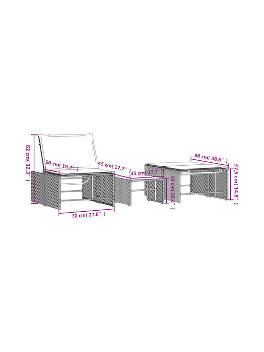 Deckchair Rattan with Cushion Beige 2pcs 70x98cm.