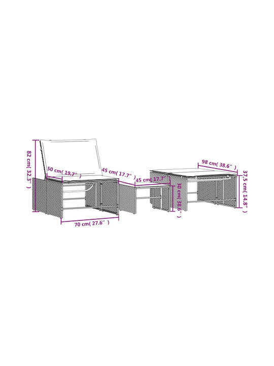 Deckchair Rattan with Cushion Gray 2pcs 70x98cm.