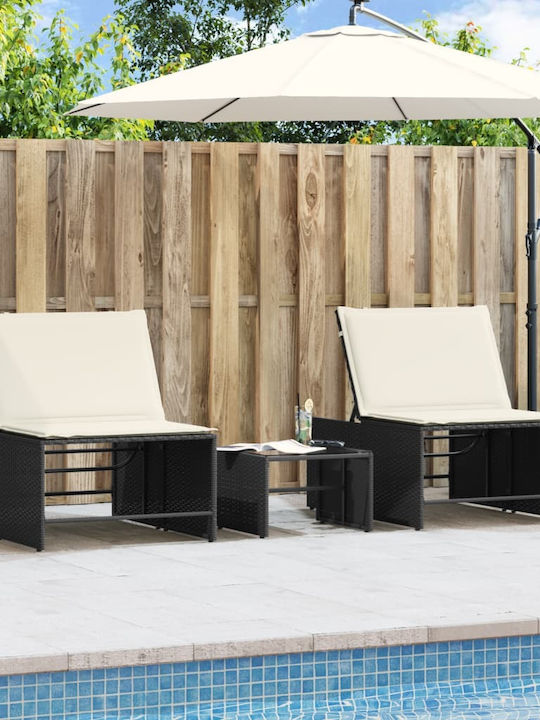 Șezlong Rattan cu Pernă Negru 2buc 70x98cm