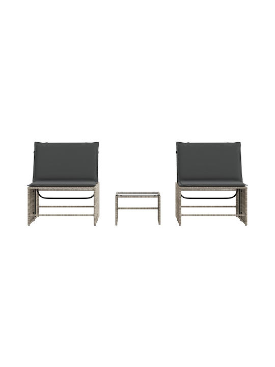 Deckchair Rattan with Cushion Gray 2pcs 70x98cm.