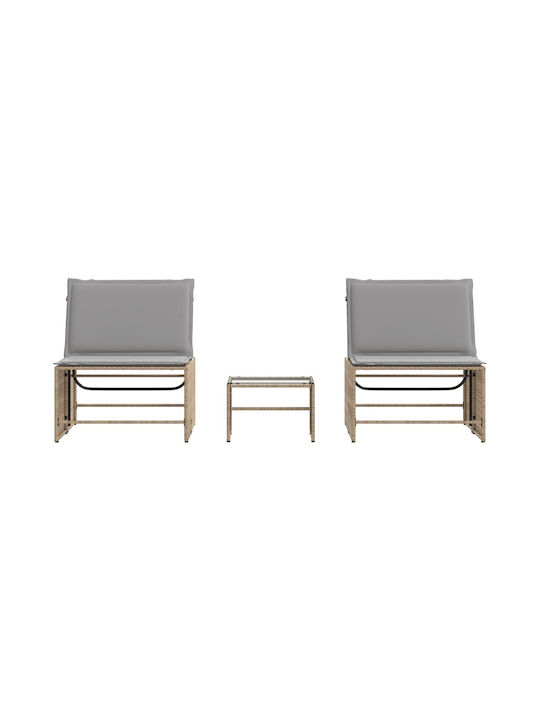 Deckchair Rattan with Cushion Beige 2pcs 70x98cm.