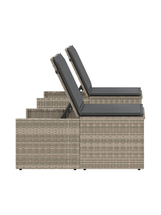 Deckchair Rattan with Cushion Gray 2pcs 70x98cm.