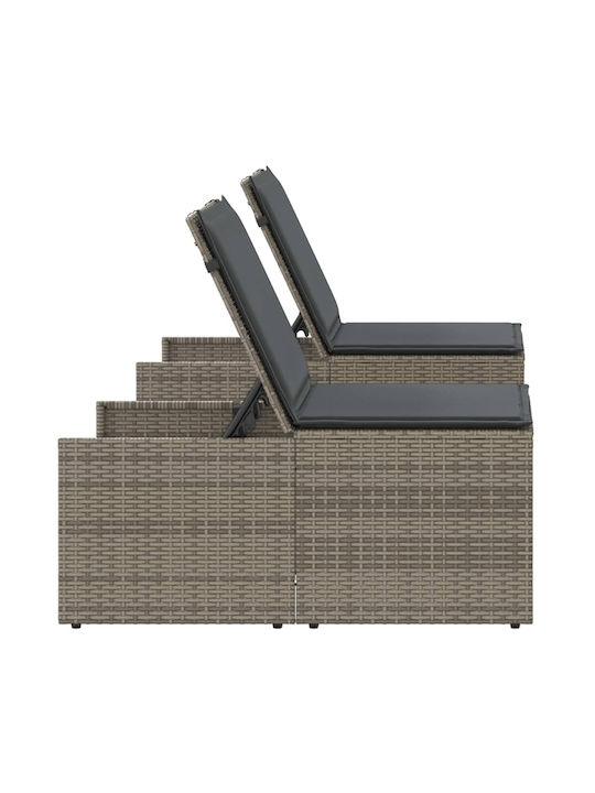 Deckchair Rattan with Cushion Gray 2pcs 70x98cm.