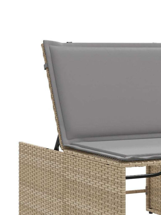 Deckchair Rattan with Cushion Beige 2pcs 70x98cm.