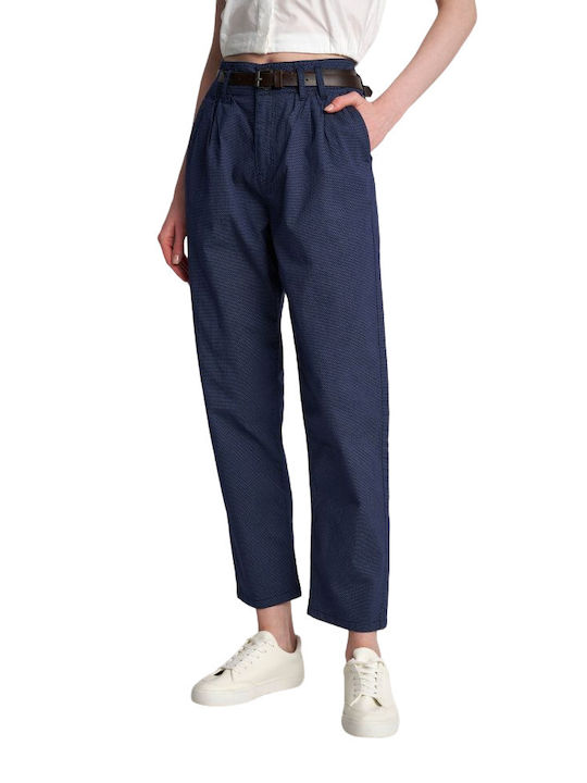 Attrativo Women's Chinos Pants Zoned Cotton Blue Loose-fit Pants