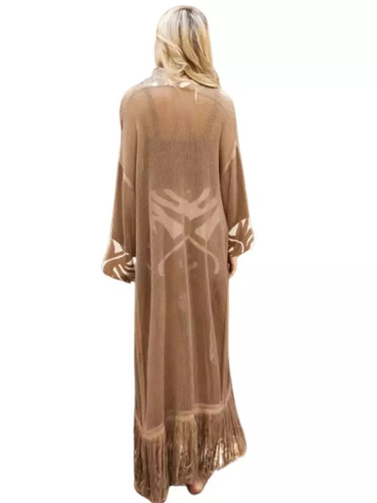 Aggel Baumwolle Perforierte Jacquard Kimono mit Fransen Ss42012k-Warm Sand Elfenbein