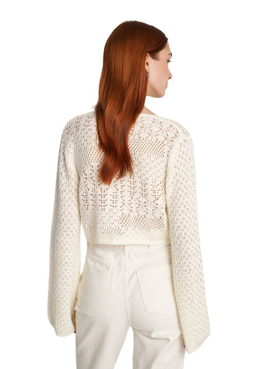 Attrativo Women's Cardigan Knitted Crochet Acrylic Off White Regular-fit