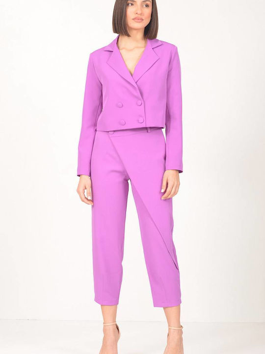 Tweet With Love Scurt Blazer pentru femei Încrucișat Sacou Violet