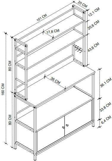 Megapap Severo Кухненски Стелаж Металик 5 Позиции Кафяв 101x36x160см