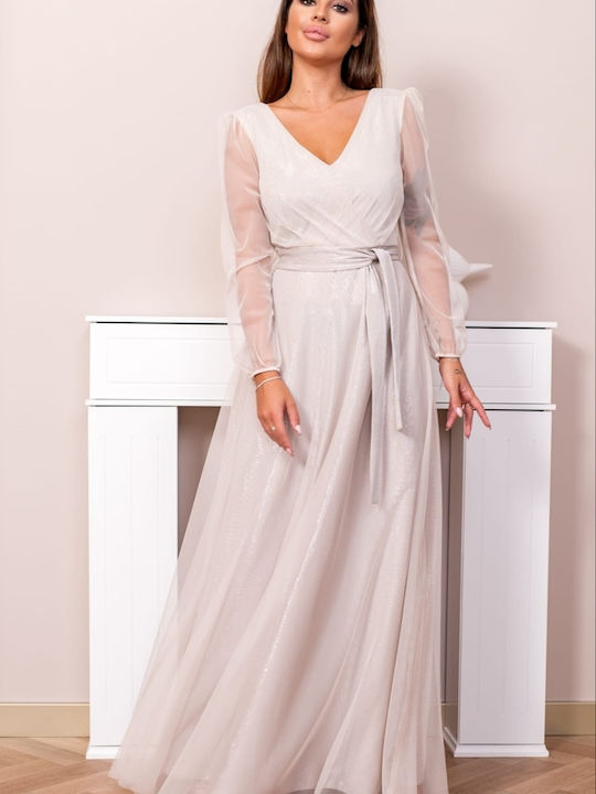 Brak Maxi Kleid für Hochzeit / Taufe mit Tüll Beige