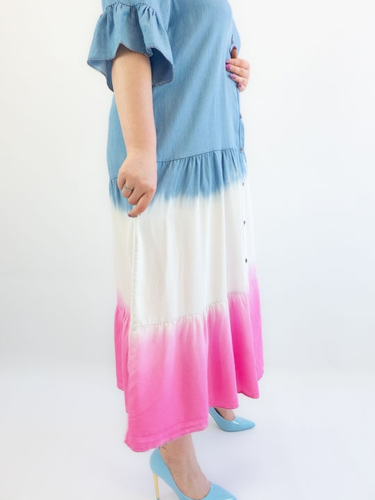 Brak Maxi Dress Denim Jeans-white-pink