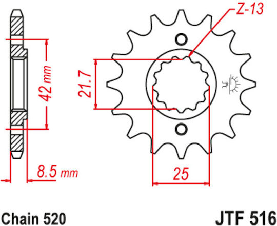 JT Sprockets Γρανάζι Μπροστά για Kawasaki KLX 250