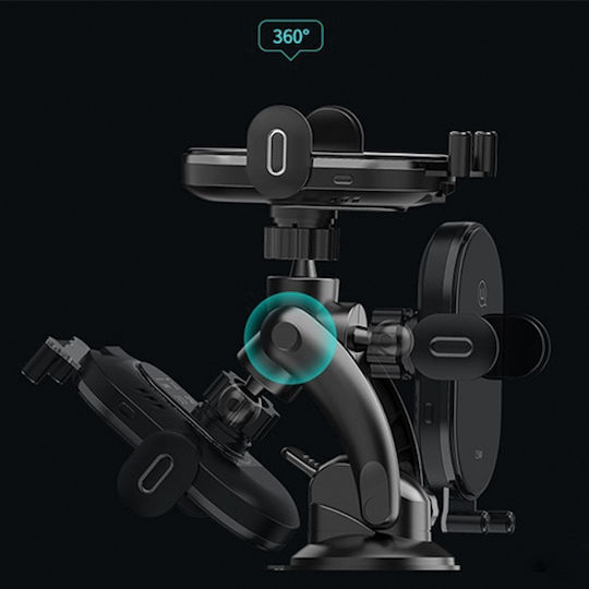 Usams CD131 Car Mobile Mount with Adjustable Hooks and Wireless Charging Black