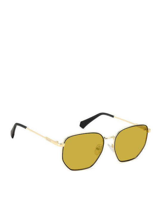 Polaroid Unisex Sunglasses with Gold Metal Frame and Yellow Lens PLD6214/S/X DYG/MU