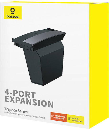 Baseus Tspace Series Автомобилно Зарядно Устройство 45W 22A с Портове 2xUSB-A 2xType-C с Type-C Кабел Черен Цвят