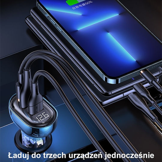 Usams Φορτιστής Αυτοκινήτου US-CC159 80W Γρήγορης Φόρτισης με Θύρες: 2xUSB 1xType-C Μπλε