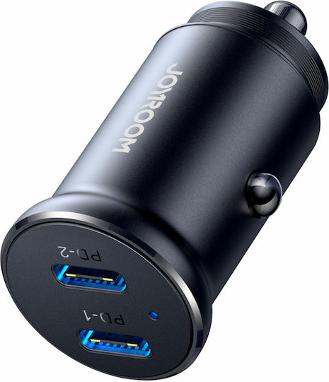Joyroom JR-CCN06 Φορτιστής Αυτοκινήτου 30W 3A Γρήγορης Φόρτισης με Θύρες: 2xType-C Μαύρο Χρώμα