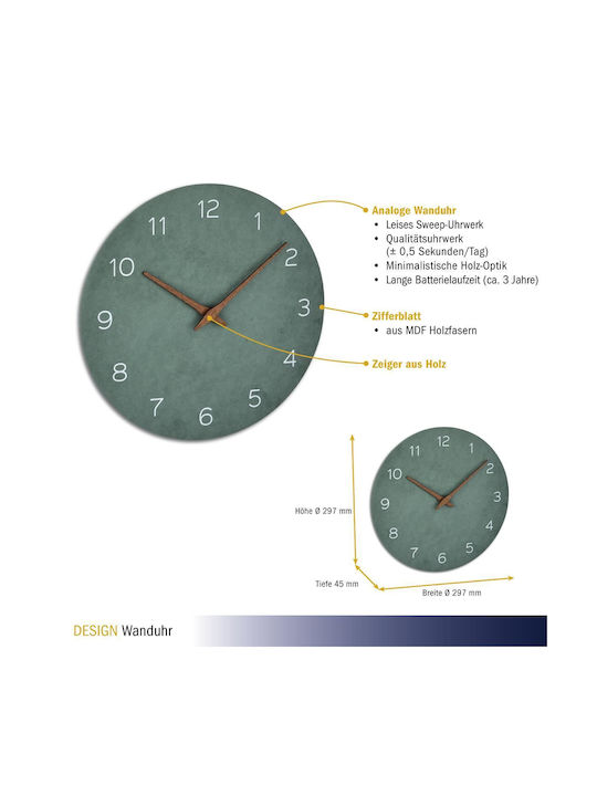 TFA Ρολόι Τοίχου Πλαστικό Πράσινο Ø29.7cm