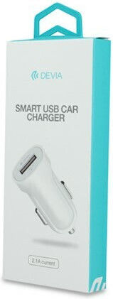 Devia Smart Charger USB Φορτιστής Αυτοκινήτου 2.1A με μία Θύρα: 1xUSB Λευκός