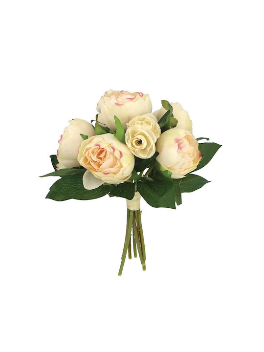 Marhome Bouquet of Artificial Flowers Peony Νυφικό Μπουκετάκι Mε Ecru 31cm 1pcs