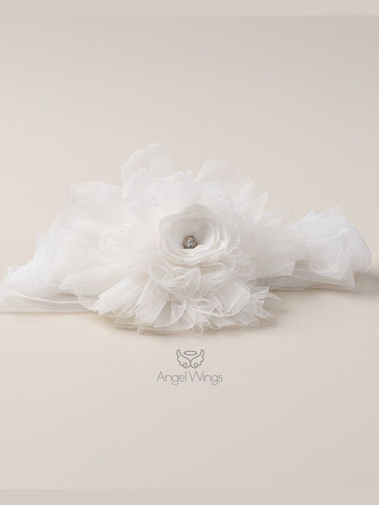Angel Wings Λευκό Βαπτιστικό Σετ Ρούχων με Αξεσουάρ Μαλλιών & Φόρεμα από Τούλι 2τμχ