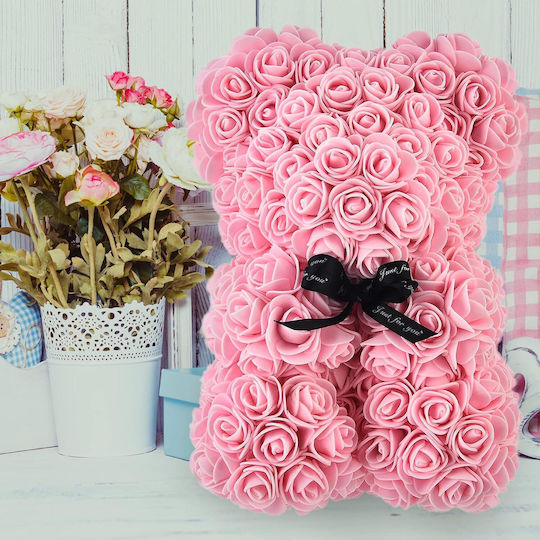 Teddybär aus künstlichen Rosen Rosa 40cm in Box