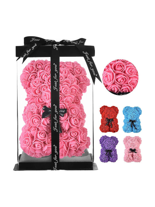 Teddy Bear from Artificial Roses Pink 40cm in Box 1pcs